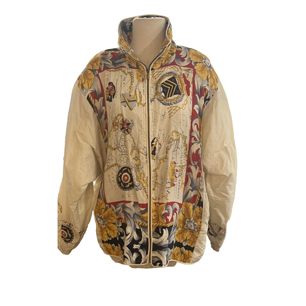 East West VTG Quilted Rayon Multicolor Coat Tapestry Wearable Art Size M READ